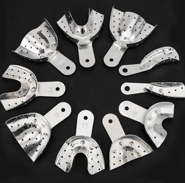 10 шт. стоматологический алюминиевый поднос с отверстиями для протезов|Модель зубов орто-металлическим