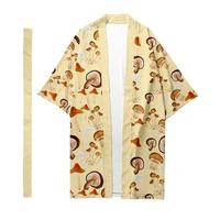 mens japanese traditional ethnic long kimono cardigan womens kimono mushroom floral pattern kimono shirt yukata jacket1