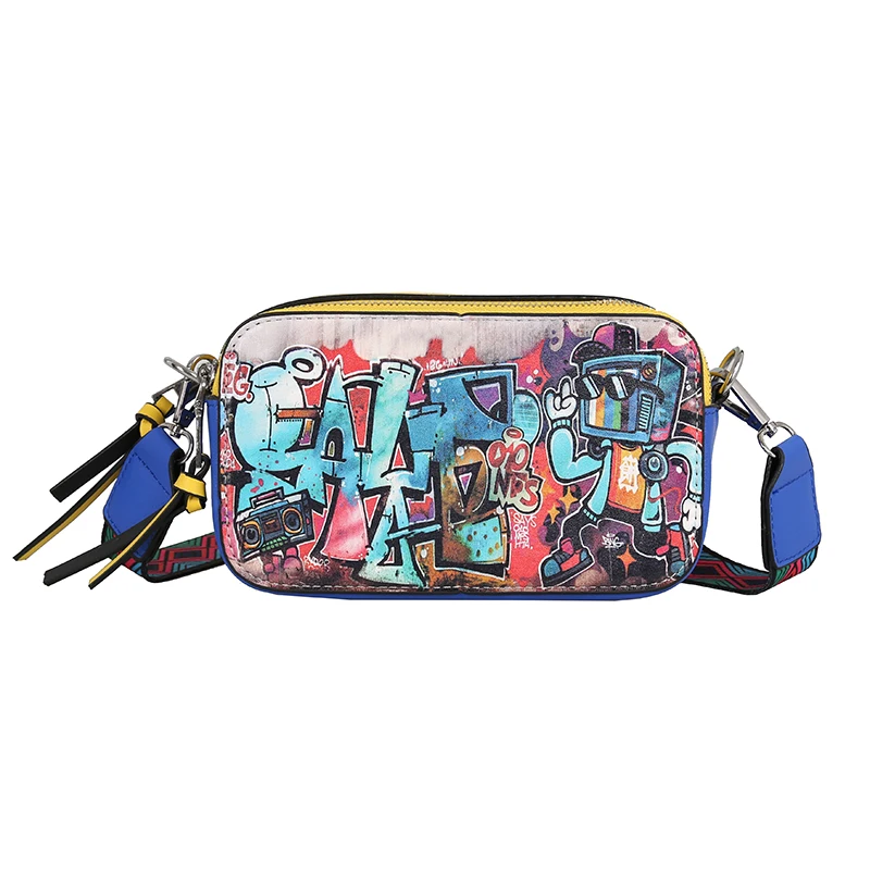 

Fashion Graffiti Printing Women Messenger Bags Small Flap Crossbody Bags Luxury Pu Women's Bag Ladies 2021 New Shoulder Bag Lady