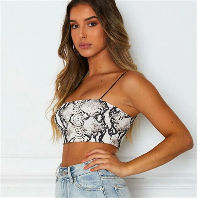 Топ женский летний с принтом змеиной кожи пикантный укороченный топ на бретелях