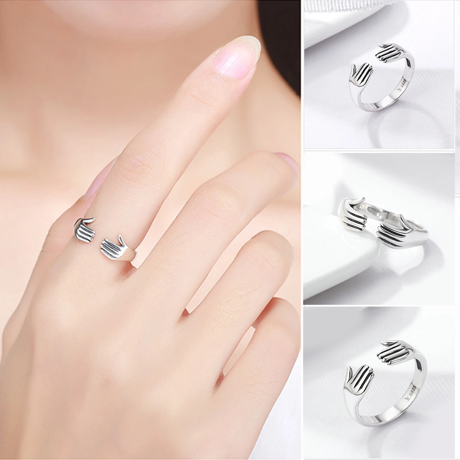 Женские регулируемые Открытые Кольца из стерлингового серебра двухслойные