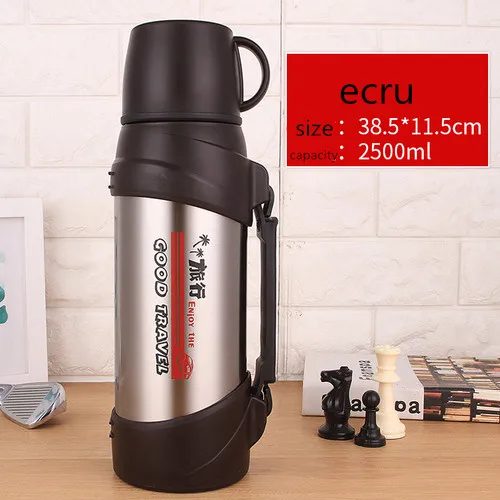 Steel ecru 2500ml 304 термос большой емкости из нержавеющей стали, 1200 мл, 1500 мл, 2л, для машины, для путешествий, портативная бутылка-термос л - Цвет: Steel ecru 2500ml