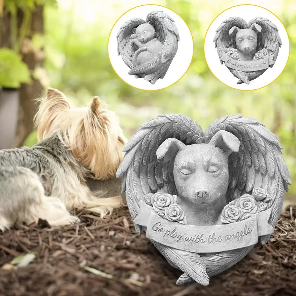 

2021 New Angel Cat/Dog Memorial Statue Outdoor Sleeping Pet Resin Ornament Animal Garden Outdoors Ornaments Pet Tombstone Crafts