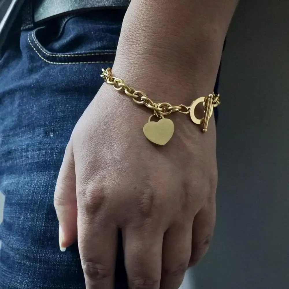 Цепочка Из Нержавеющей Стали 316L браслет с персиковым сердцем для женщин и