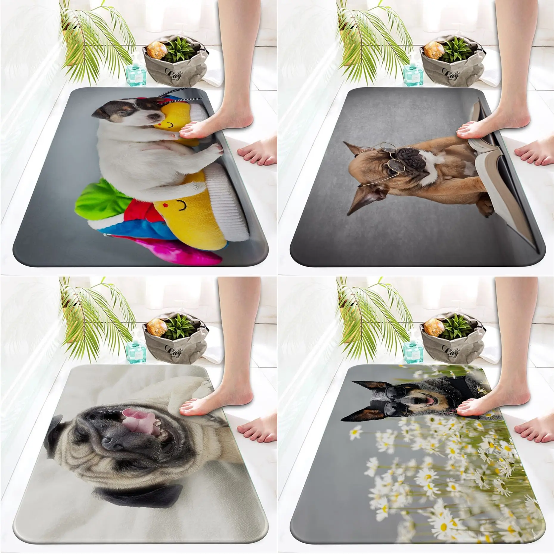 

Funny Dog Printed Flannel Floor Mat Bathroom Decor Carpet Non-Slip For Living Room Kitchen welcome Doormat
