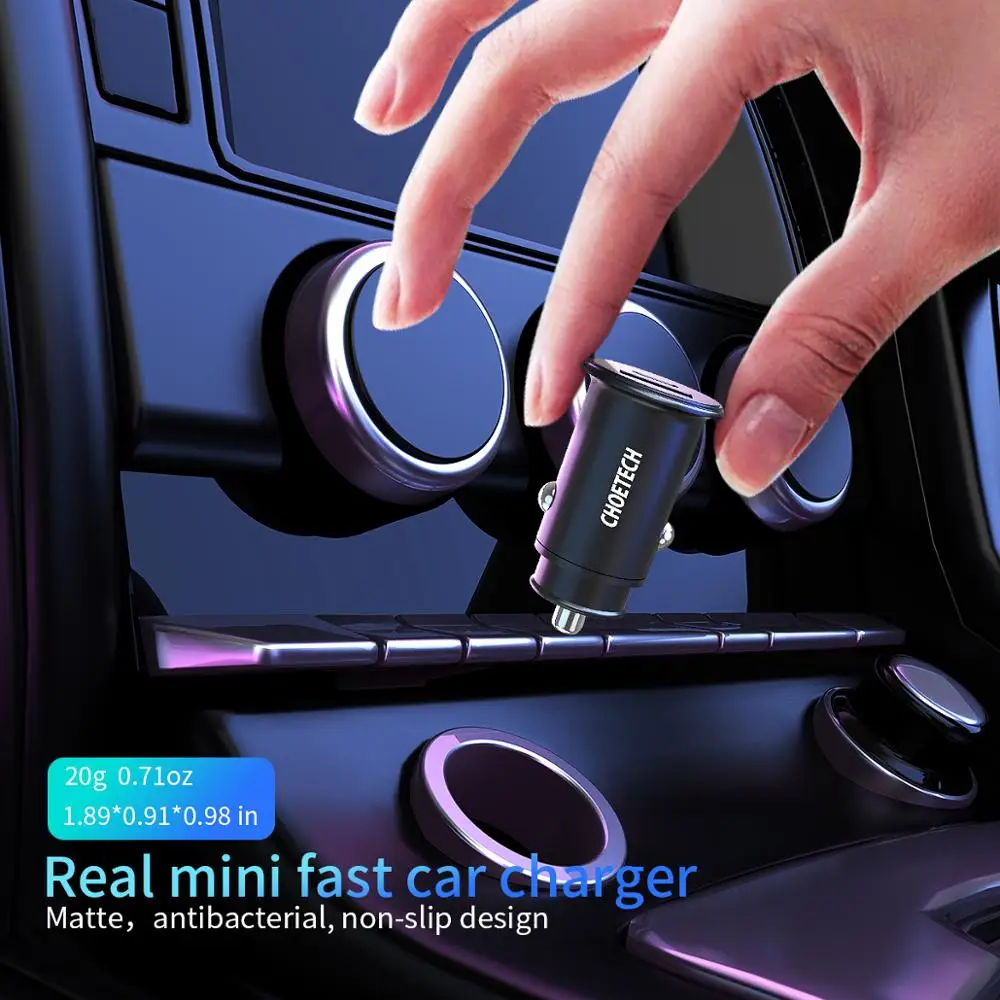 Автомобильное зарядное устройство CHOETECH с двумя USB-портами и поддержкой быстрой