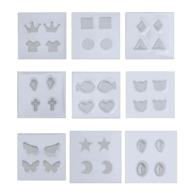 

9Pcs Epoxy Resin Earrings Charms Casting Mould Jewels Shapes Ear Studs Silicone Resin Mold Mini Earrings Molds Kit Tool