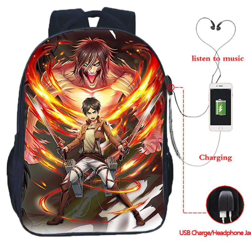 

Teenagers Anime Attack on Titan Backpack For School Boys Girls Schoolbags USB Charging Book Rucksack Bookbags Travel Knapsack