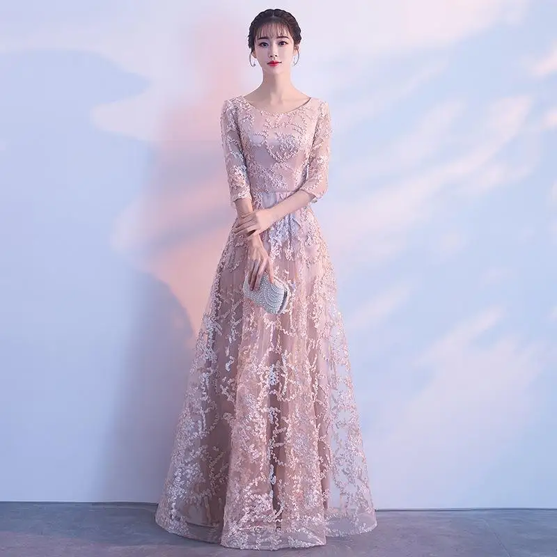 Светло-голубые женские длинные вечерние платья Новые Cheongsam элегантные Qipao Китайский стиль o-образным вырезом Половина рукава сетчатая одежда Vestido XS-XXL - Цвет: Style 6