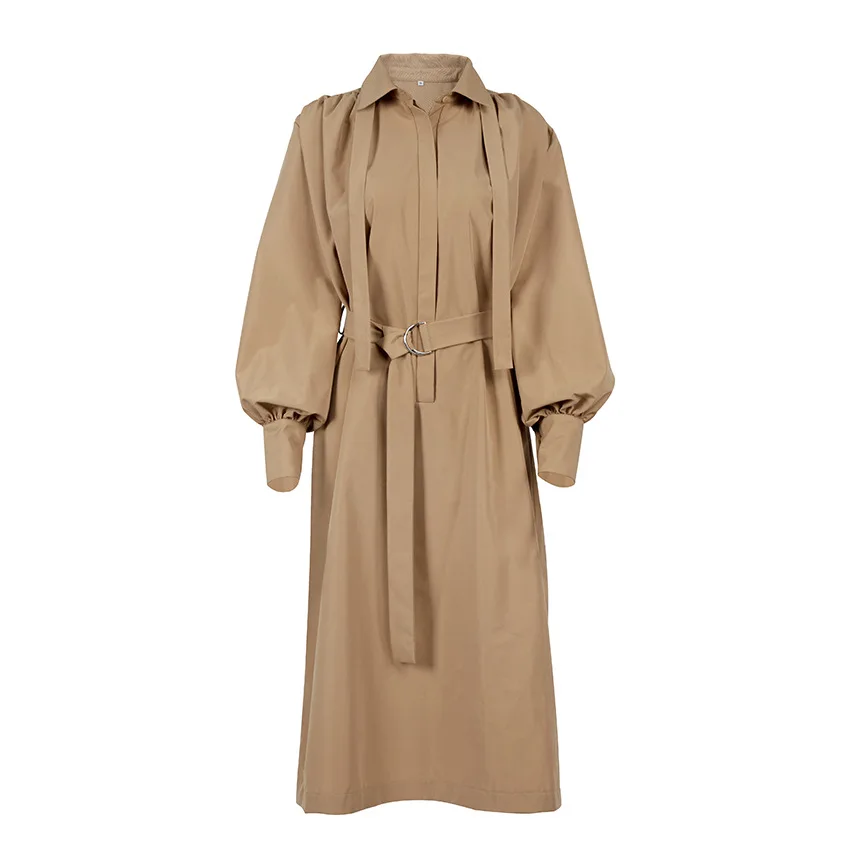 

FAKUNTN Women's Dress Woman Clothes 2021 Autumn Winter Female Solid Lapel Long-Sleeve Dresses Casual Elegant Office Maxi Dress