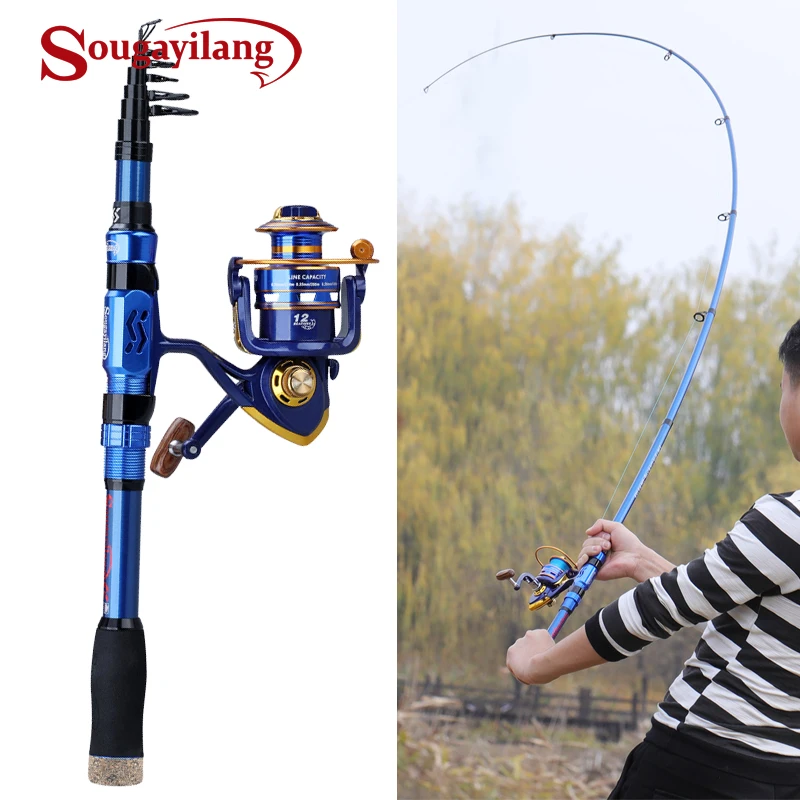 

Спиннинговое удилище Sougayilang, телескопическая Рыболовная катушка из углеродного волокна 1,8-2,4 м и 5,2: 1