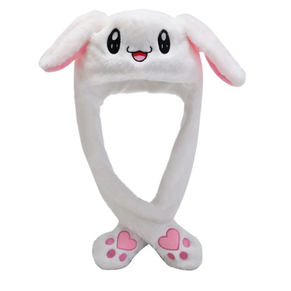 

white Rabbit ear hat funny hand pinching airbag long ear cap cartoon plush moving hat Cartoon glowing toy gifts for girls