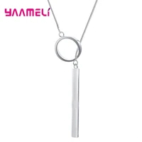 hot sale fashion 925 sterling silver long tube collarbone necklace round circle pendant necklaces for women jewelry gift