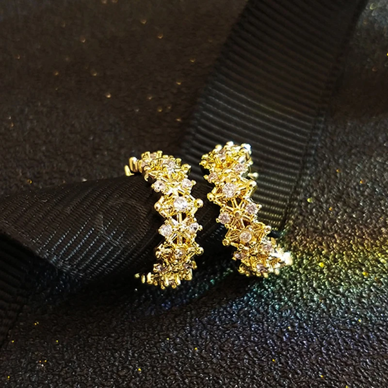 

New Fashion Fine 14K Real Gold Star Circle Clip Earrings for Women High Quality Jewelry AAA Zircon Non Pierced Design Party Hot