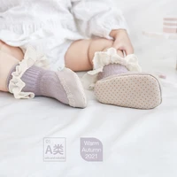 new baby ruffle socks with rubber soles infant sock newborn autumn children floor lace flowers shoes anti slip soft sole sock