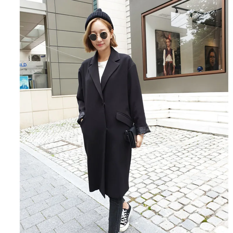 LANMREM Новая Осенняя модная женская одежда свободная корейская черная длинная