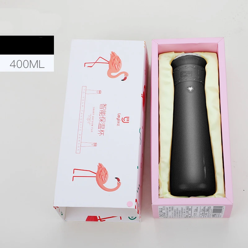 Black with gift box Умные термосы, алмазные термосы с сенсорным ЖК-экраном, термосы из нержавеющей стали, изолированные бутылки для воды, Кристальный подарок для нее с коробкой - Цвет: Black with gift box