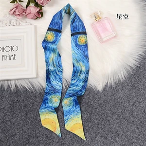 Art abstract Van Gogh series scarf ladies luxury print twill tied bag handle small ribbon fashion lo in USA (United States)