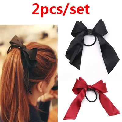 2pcs Style 1 Женские резинки тиара бант из атласной ленты Эластичная резинка для волос Веревка резинки конский хвост держатель резинка для девочек аксессуары для волос - Цвет: 2pcs Style 1