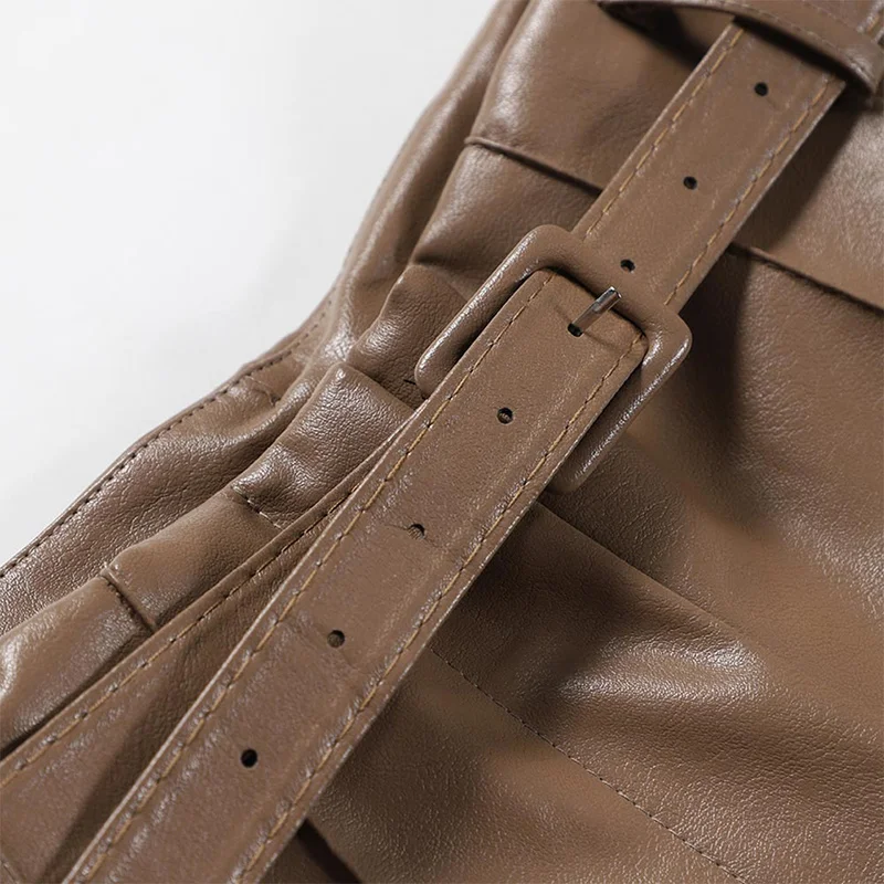Autumn Faux PU Leather Pants Women With Belt High Waisted Wide Leg Anke-length Women's Trousers Winter NEW Fashion Clothes