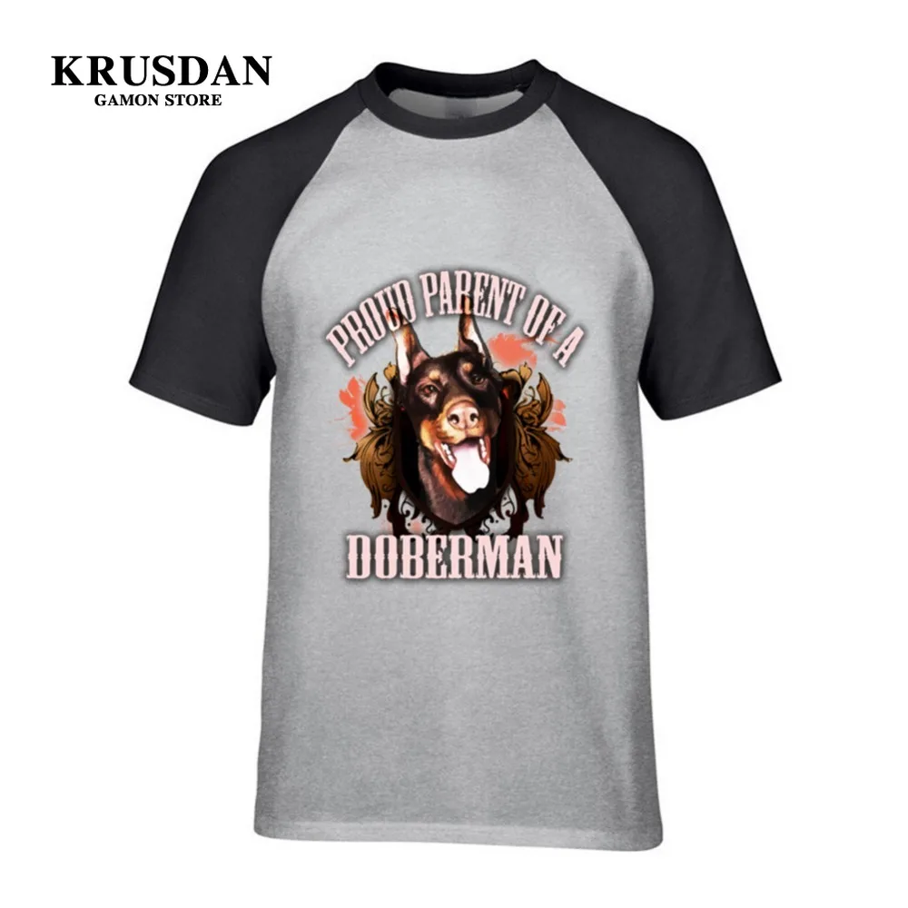 Лето 100% хлопок мужские футболки с принтом Doberman круглым вырезом Забавные топы