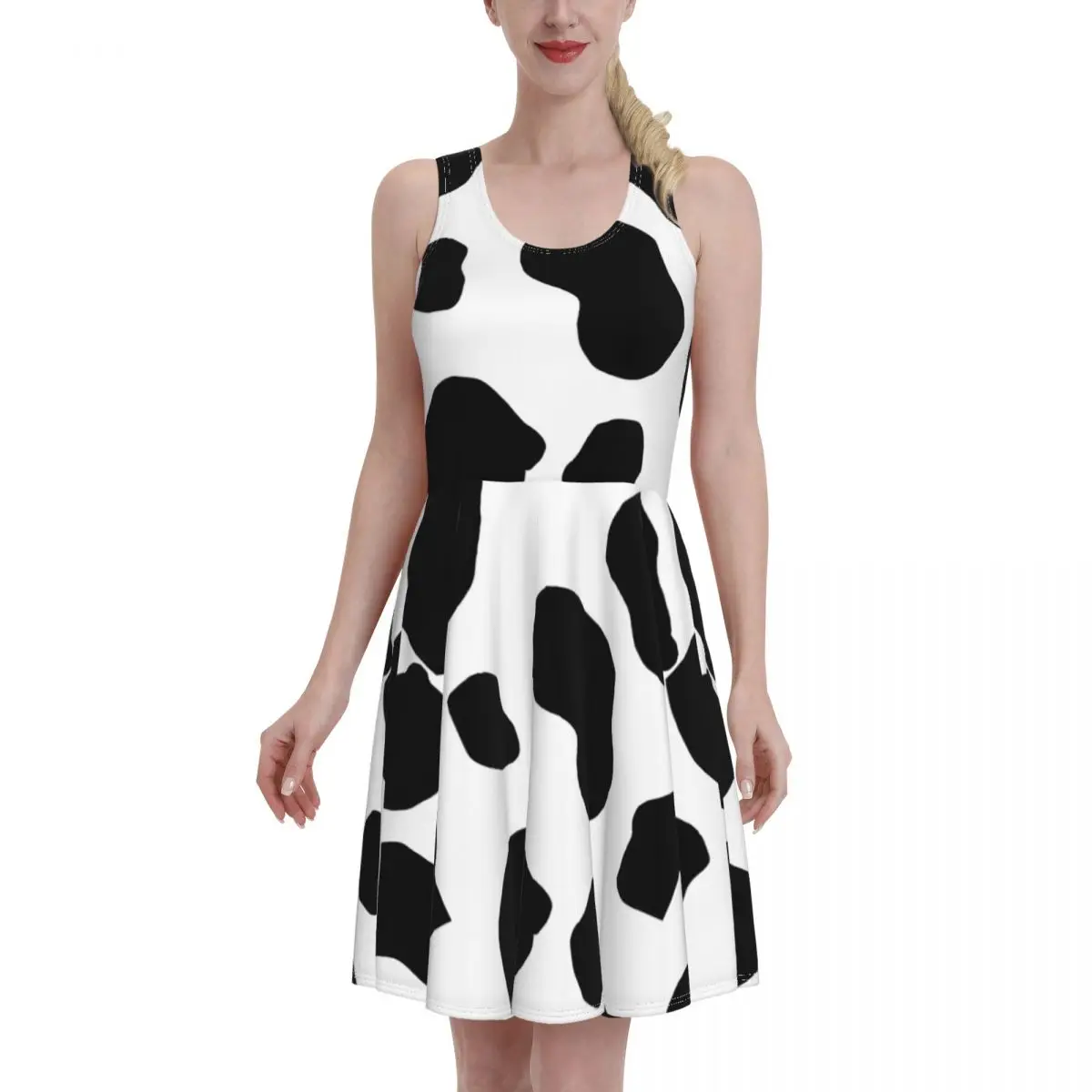 

Женское платье без рукавов, Пляжное Платье с круглым вырезом и принтом коровы, модель R336 на лето, 2021