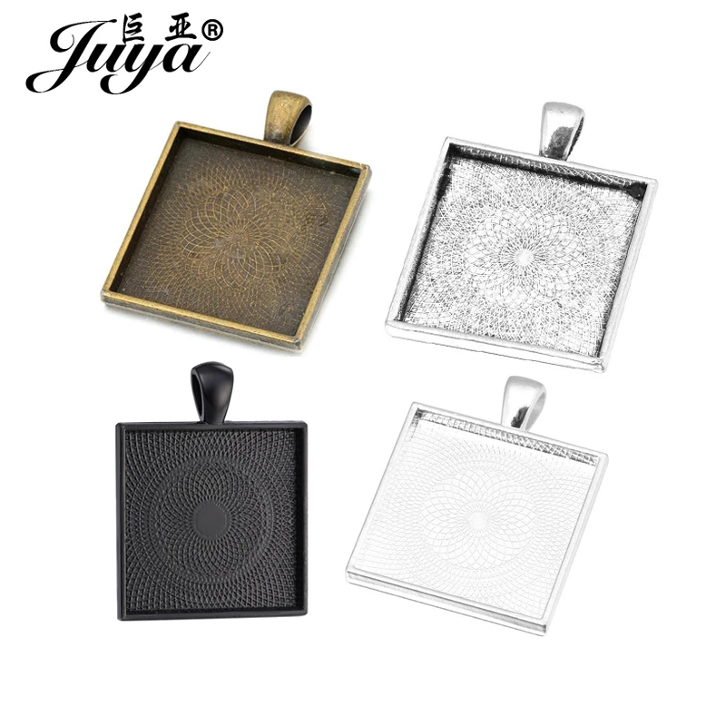 

10pcs/lot Cabochon Base Setting Charms For Jewelry Making DIY Pendant Necklace 25mm Inner Size Square Glass Cabochons Crafts