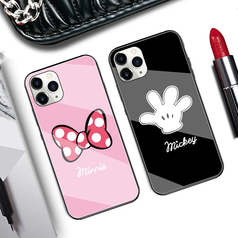 Защитный чехол из стекла Cartoon Mickey Couple для OppoA53S A93S A94 A95 A54 A55 A56 A72 A74 F1 F3 F9 F15 F19 Lite Pro Plus5G 2020.