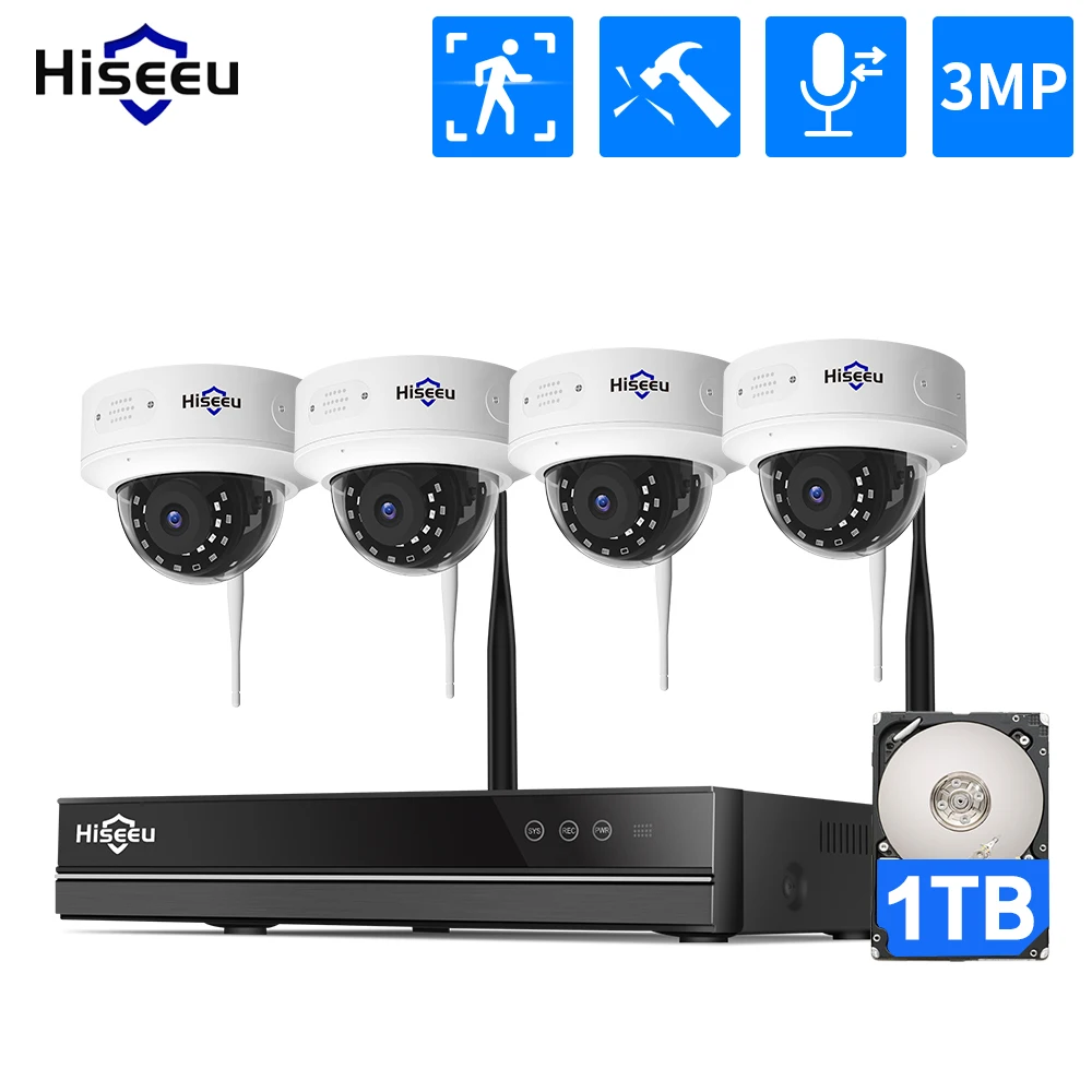 

Hiseeu 1536P 1080P HD двухстороннее аудио камера видеонаблюдения системы безопасности комплект 3MP 8CH NVR Kit домашние Беспроводной Wi-Fi камера видеонабл...