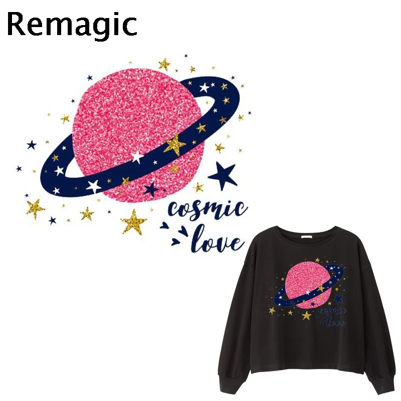 Нашивки для термопечати с принтом &quotРозовая планета&quot ручная работа