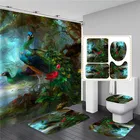 Комплект для ванной комнаты с 3D принтом павлина, занавеска для душа, водонепроницаемый элегантный экран для ванной с животными и противоскользящим фланелевым покрытием