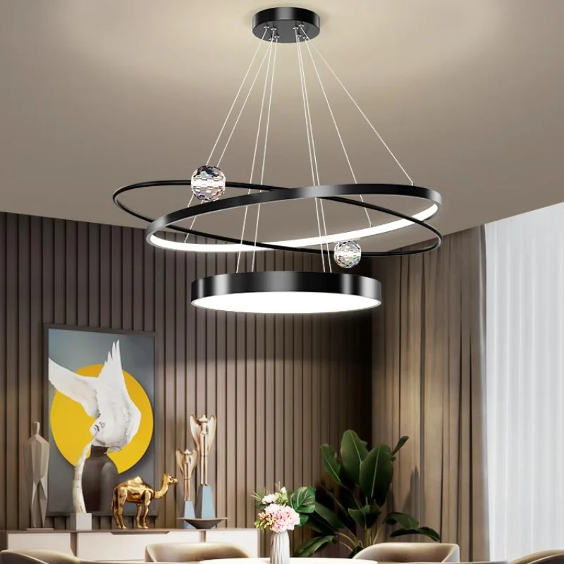 

Restaurant chandelier modern light luxury ring crystal lighting warm creative dining table lamp simple nordic bedroom led lamps