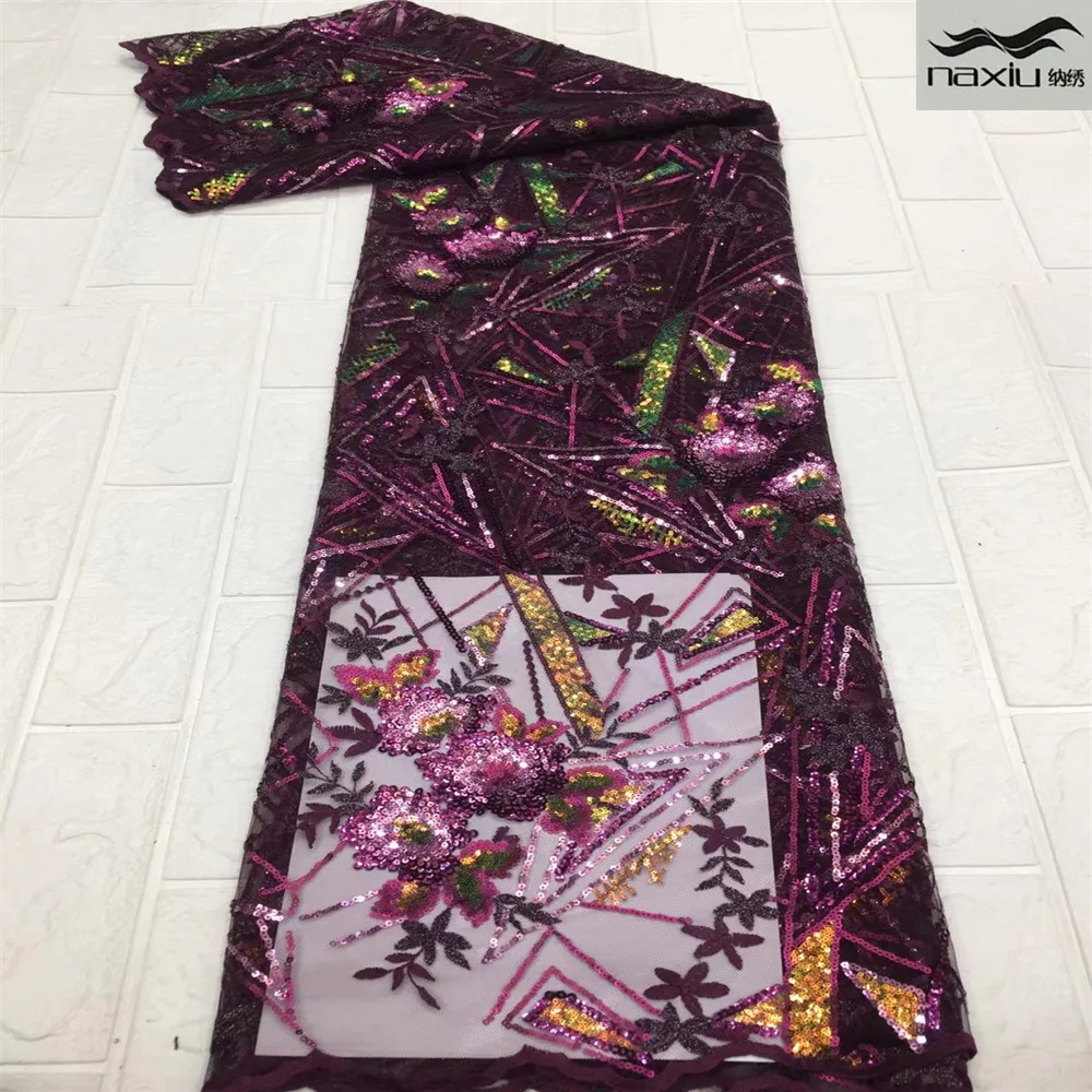 

Madison в нигерийском стиле фиолетового кружева ткань Африканская кружевная ткань 2021 Высокое качество сетки кружевной ткани с пайетки Кружева...