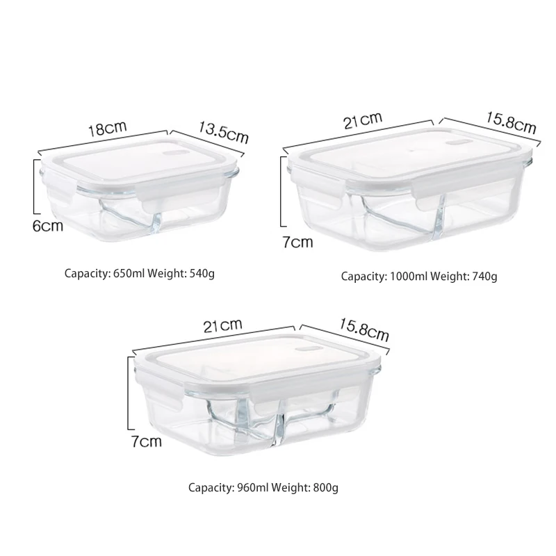 Портативный прозрачный стеклянный Ланч бокс для сохранения свежести пищевой