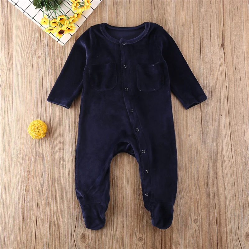 

Newborn Infant Baby Girl Boy Romper Clothes Solid Long Sleeve Single Breasted Jumpsuit Velvet Romper Jumpsuit Outfits