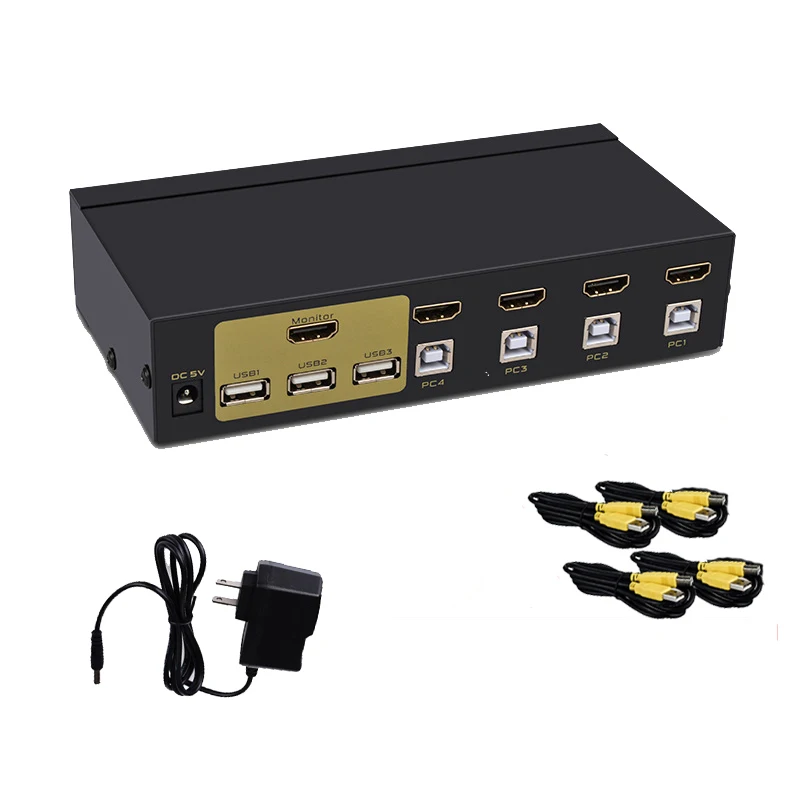 4 порта kvm переключатель HDMI выбирает авто четыре в одном из нескольких ПК, чтобы поделиться USB2.0 мышь клавиатура Монитор переключатель
