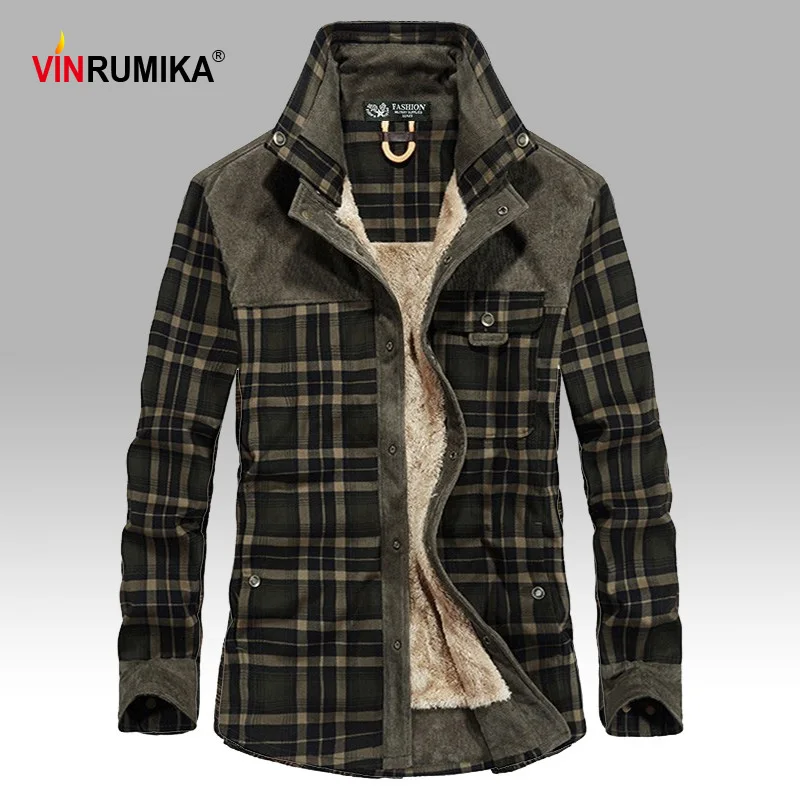 2020 Мужская зимняя теплая плотная флисовая Повседневная брендовая клетчатая