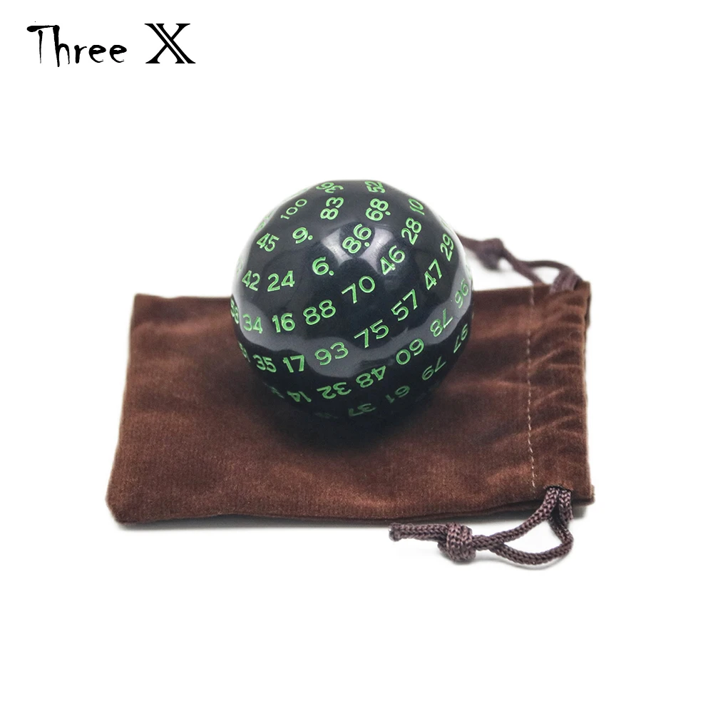 Многогранные игральные кости D100 однотонные черного цвета 49 мм с бархатной сумкой