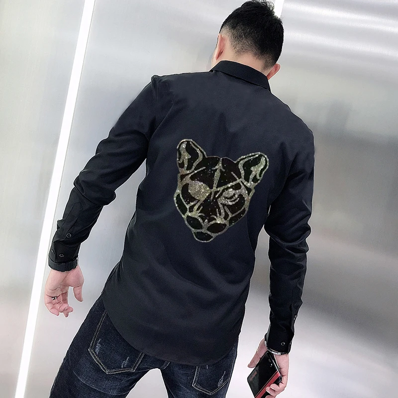 Original Custom Rhinestone Spring Men's T-Shirt Popular Long-Sleeved Business Personality Tops New Luxury Hot Diamond