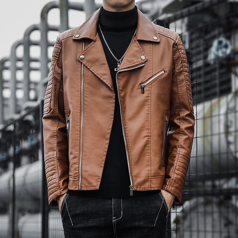 

2021 NEW Autumn Winter Men's Leather Jacket Casual Fashion Stand Collar Motorcycle Jacket Men Slim High Quality PU Leather Coats
