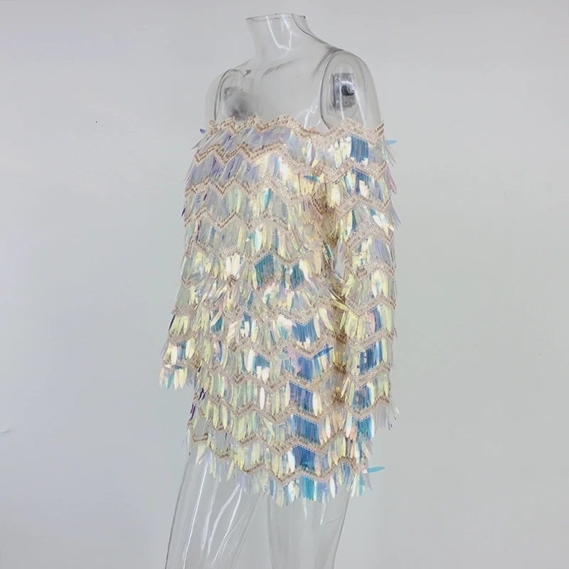 Женское платье без бретелек Fuedage летнее с блестками и кисточками мини для клубной