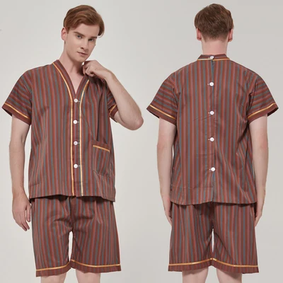 100% Cotton Leisure Autumn Men Pajamas Short Sleeve Male Pajama Set Men Sleepwear Suit Casual Bottom Homewear Clothing Nightwear