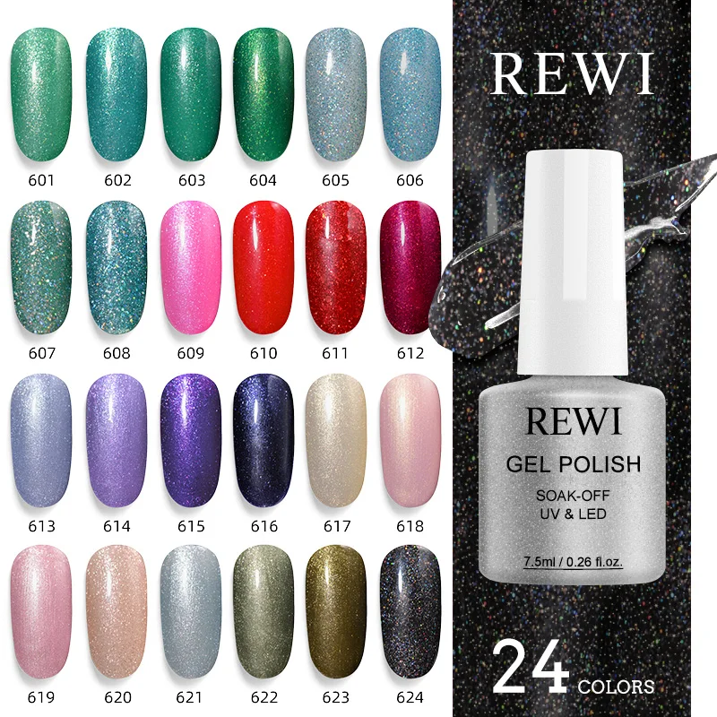 

REWI Gel Nail Polish Diamond Glitter Nail Art Decoration LED UV Semi Permanent Reflective Shining Nail Gel 7.5ml Gel Varnish
