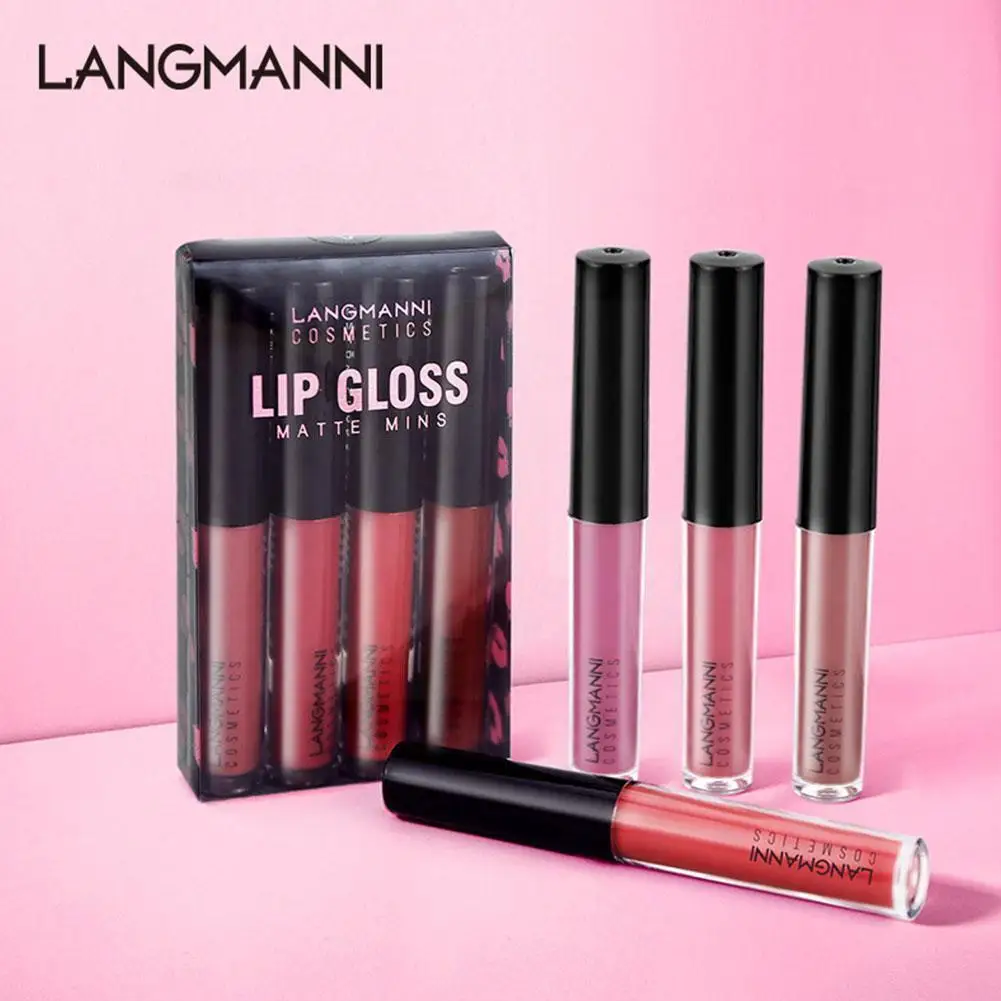 

4pcs/Set Matte Lip Gloss 4 Colors Moisturizer Liquid Lipstick Lip Lasting Waterproof Sexy Long Cosmetic Gloss New Set Tint P4R3