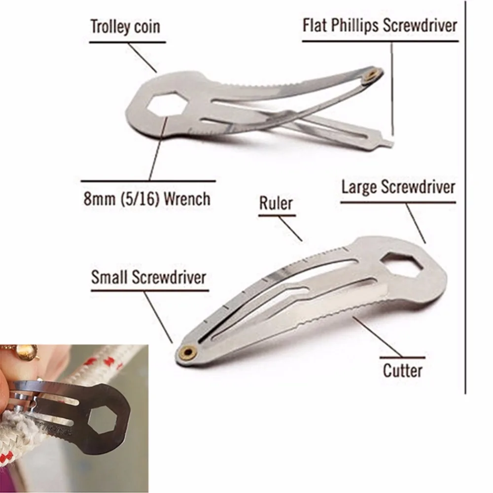 

Stainless Steel Hairpin Hair Clip Ruler Cutter Screwdriver EDC Gear Keychain 8 In 1 Pocket Utility Survive Tool