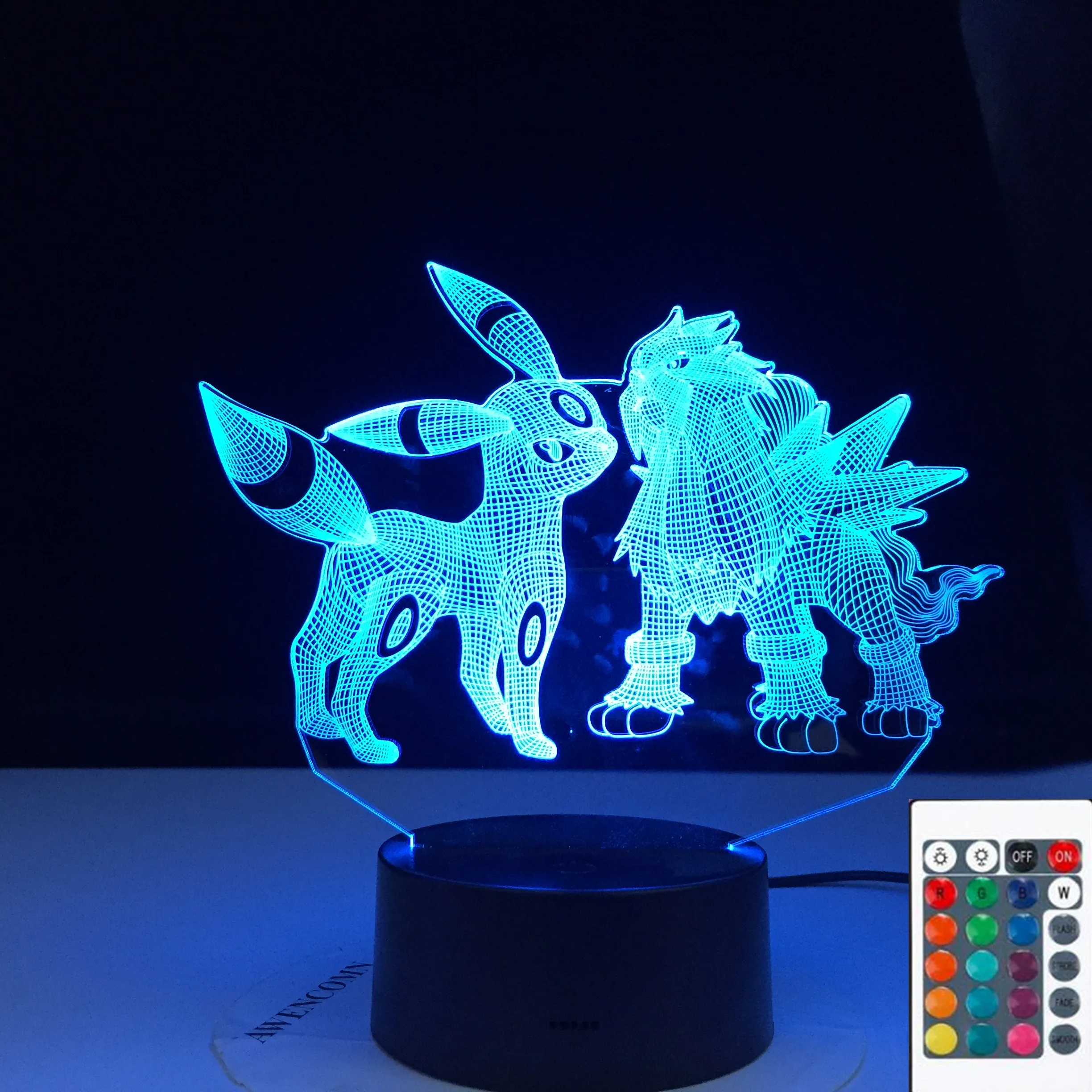 Мультфильм Аниме Покемон го экшн Umbreon & Entei фигурки 3D Светодиодная лампа RGB 7 цветов