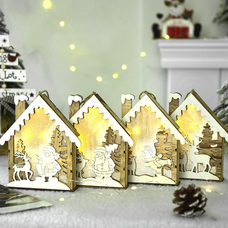 

Led Light Wood House Christmas Tree Decorations For Home 2022 Christmas Tree Hanging Ornaments Navidad New Year Xmas Kids Gift