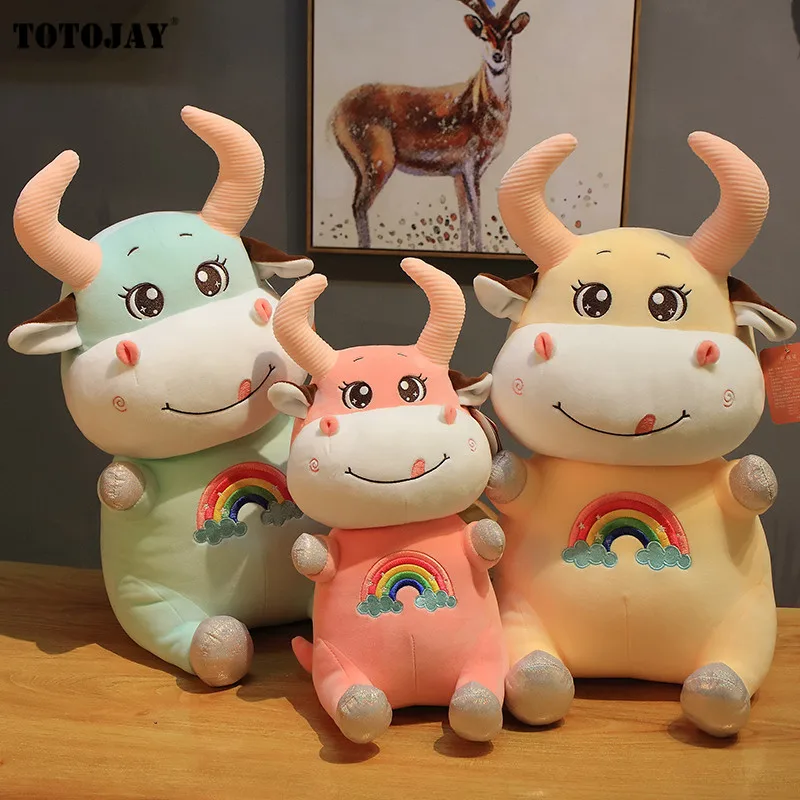 

New Year of The Bull 2021 Symbol Gift OX Year Cattle Doll Kawaii Lucky Rainbow Cow Cute Plush Soft Plushies Toys for Children
