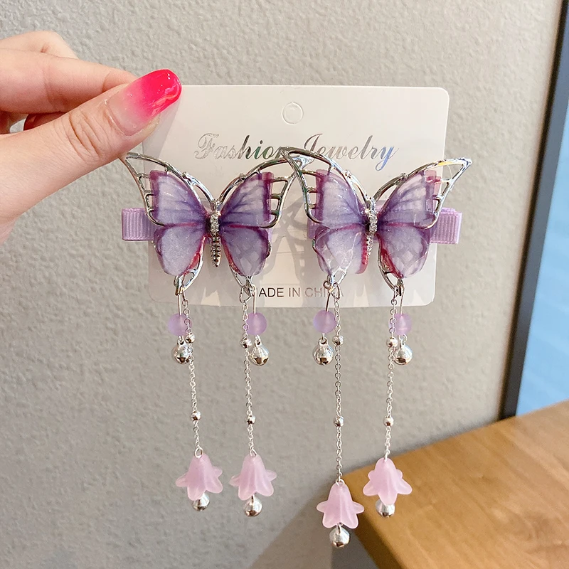 

2021 Spring Summer Butterfly Hair Clips Children Girls Tassel Hairpin Headwear Headband Vantage Fashion Hair Accessories