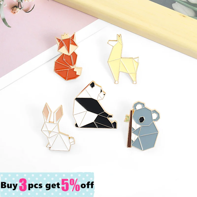 Оригами лиса панда кролик коала альпака эмалированная булавка индивидуальная